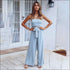 Strapless Lace-up Wide Leg Jumpsuits