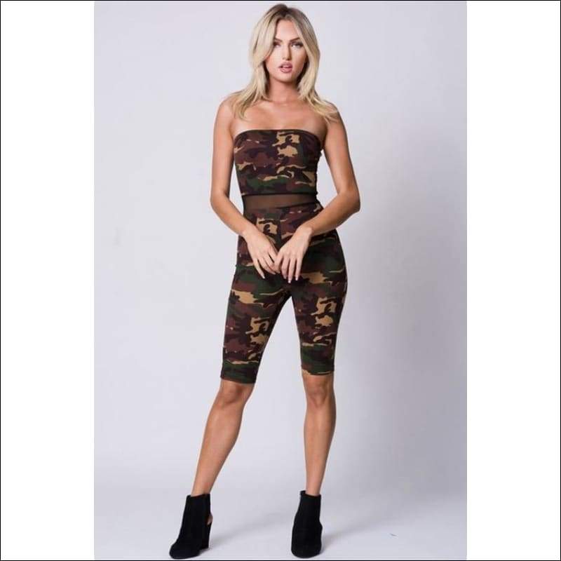 Strapless Mesh Detail Biker Romper - Women’s Clothing
