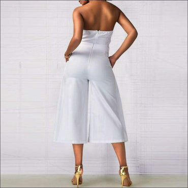 Strapless Plain Color Overlap Cropped Jumpsuits