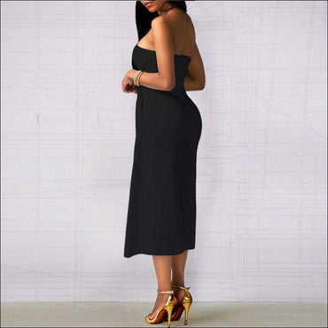 Strapless Plain Color Overlap Cropped Jumpsuits
