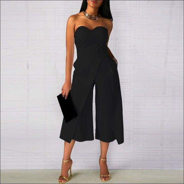 Strapless Plain Color Overlap Cropped Jumpsuits