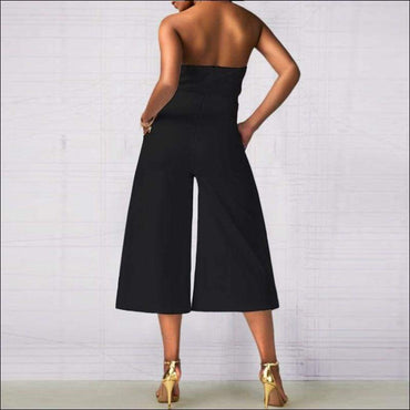 Strapless Plain Color Overlap Cropped Jumpsuits
