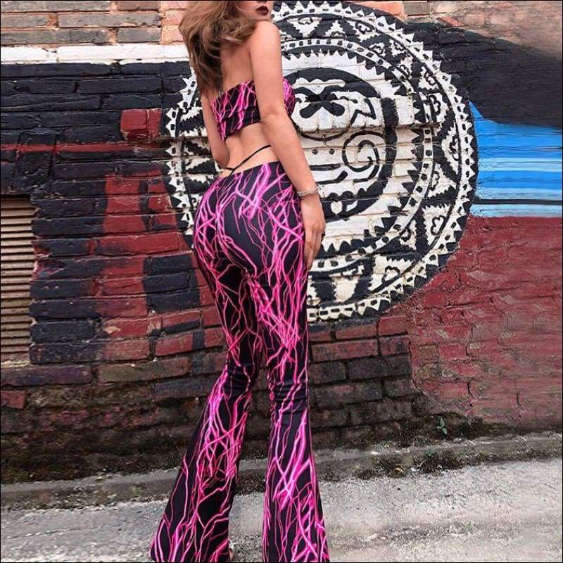 Strapless Printed Flare Trousers Tube Top Set - Sets Co-ords