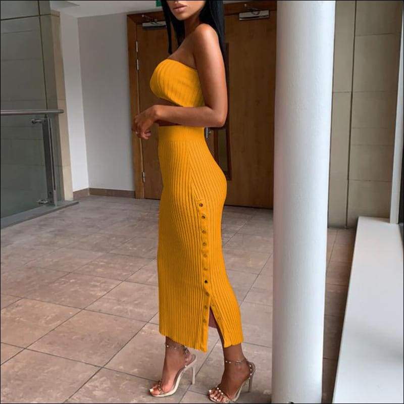 Strapless Tube Top And Side-slit Bodycon Skirt - Sets 