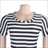 Stripe Round Neckline Short-sleeve Defined Waist