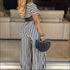 Stripe Round Neckline Short-sleeve Defined Waist