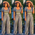 Stripe Round Neckline Short-sleeve Defined Waist