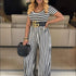 Stripe Round Neckline Short-sleeve Defined Waist