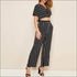 Stripe V-neck Crop Top And Casual Pants Two Pieces Set