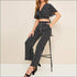 Stripe V-neck Crop Top And Casual Pants Two Pieces Set