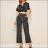Stripe V-neck Crop Top And Casual Pants Two Pieces Set
