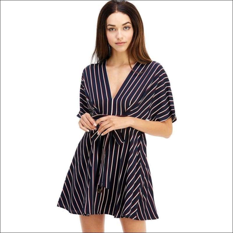 Stripe V - Neck Dress - LARGE / NAVY COMBO - Women’s 