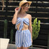 Stripes Casual Style Backless Strapless Tank Tops And Shorts