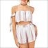 Stripes Vacation Style Backless Strapless Tank Tops And Shorts 2Pcs Set