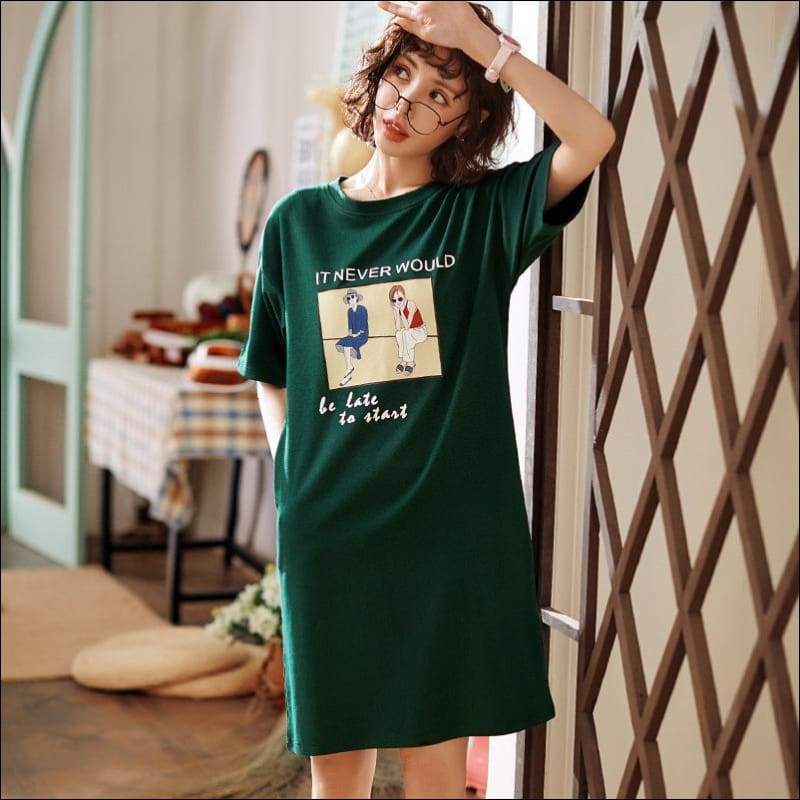 Summer Good Quality Cotton Short-sleeve Nightdress - M / 