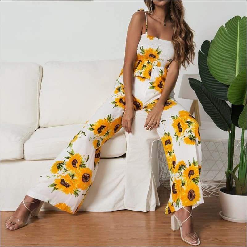 Sunflower Print Casual Strap - L / Yellow - Jumpsuits