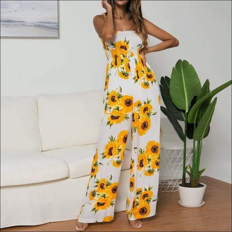 Sunflower Print Casual Strap - S / Yellow - Jumpsuits
