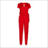 Surpliced Short V Neck Sleeve Red Jumpsuits