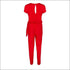 Surpliced Short V Neck Sleeve Red Jumpsuits