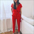 Surpliced Short V Neck Sleeve Red Jumpsuits