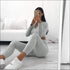 Sweetheart Neckline Long-sleeve Lace-up Top And Tight Pants