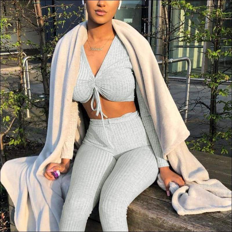 Sweetheart Neckline Long-sleeve Lace-up Top And Tight Pants 