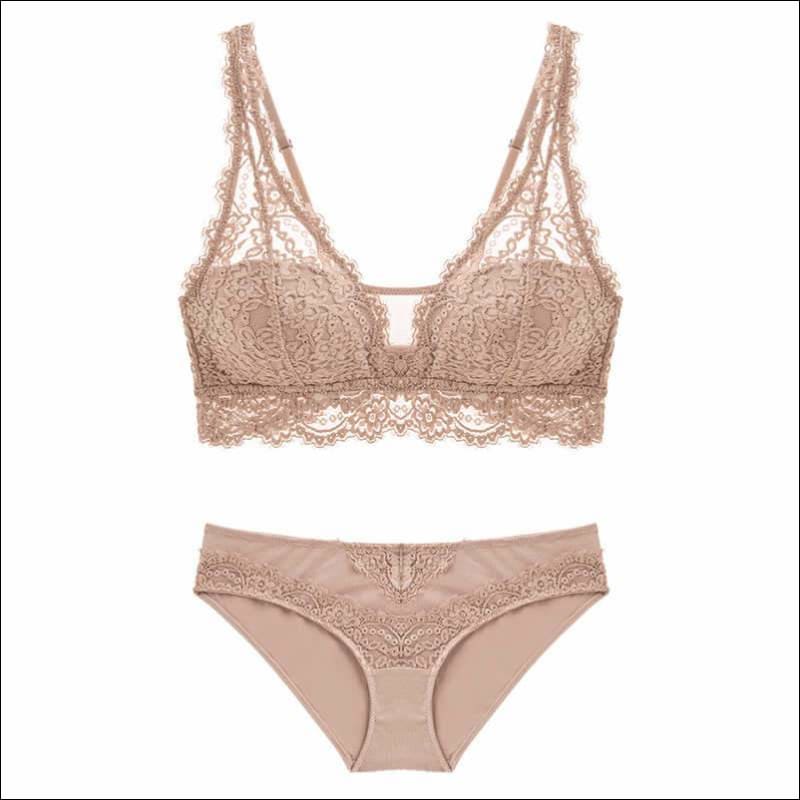 Thin Lace Breathable Bra Panties Set - S / Pink - Lingerie &