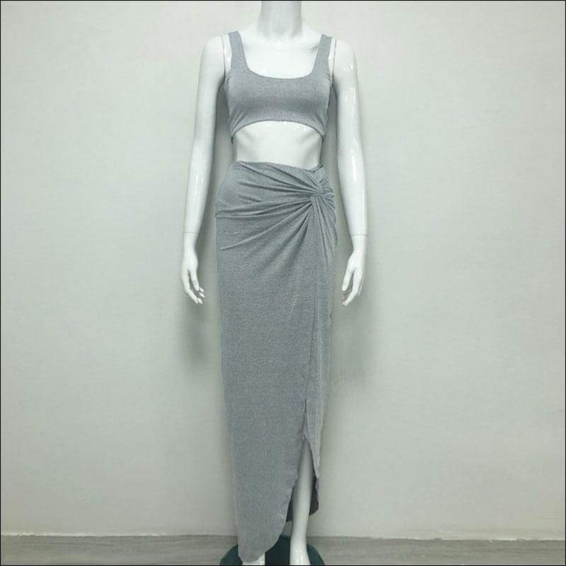 Top And Side-slit Long Skirt Sexy Two Pieces Sets - XL / 