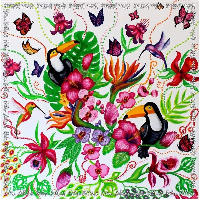 Tropical garden silk scarf 45x45 cm - Silk Scarves
