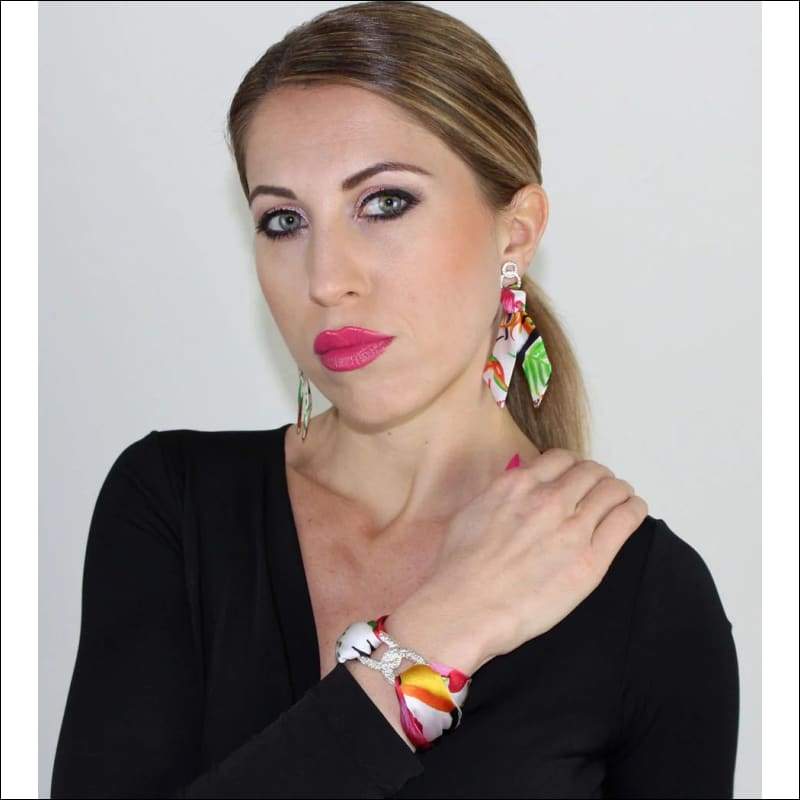 Tropical garden silk tie earring & bracelet set - Set & 