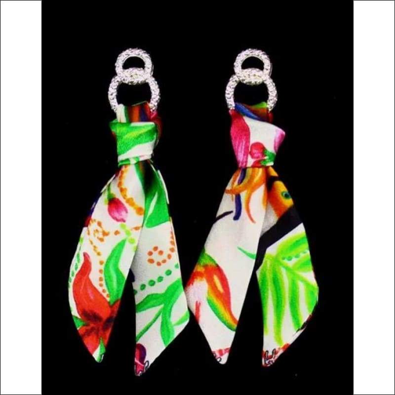 Tropical garden silk tie earring - Gold - Earrings