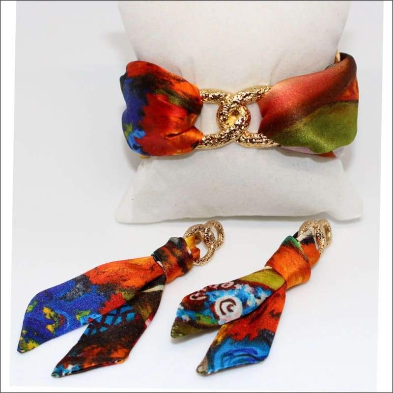 Tropical Girl silk tie earring & bracelet - Earrings