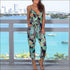 Tropical Leaf Printed Deep V Neck Surplice Jumpsuits