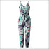 Tropical Leaf Printed Deep V Neck Surplice Jumpsuits