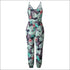 Tropical Leaf Printed Deep V Neck Surplice Jumpsuits