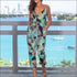 Tropical Leaf Printed Deep V Neck Surplice Jumpsuits