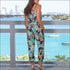 Tropical Leaf Printed Deep V Neck Surplice Jumpsuits