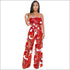 Tropical Leaves Printd Strapless Tube Top Wid-leg Pants Set
