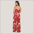 Tropical Leaves Printd Strapless Tube Top Wid-leg Pants Set