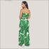Tropical Leaves Printd Strapless Tube Top Wid-leg Pants Set