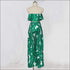 Tropical Leaves Printd Strapless Tube Top Wid-leg Pants Set
