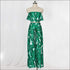 Tropical Leaves Printd Strapless Tube Top Wid-leg Pants Set