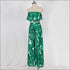 Tropical Leaves Printd Strapless Tube Top Wid-leg Pants Set