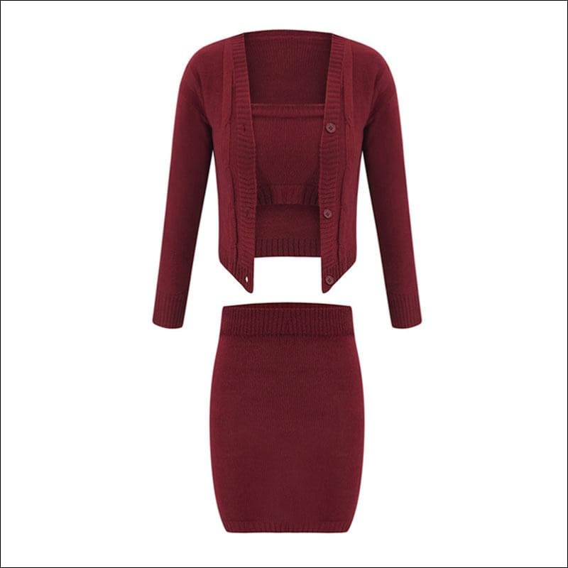 Tube Top And Single-breasted Cardigan And Bodycon Skirt Knit