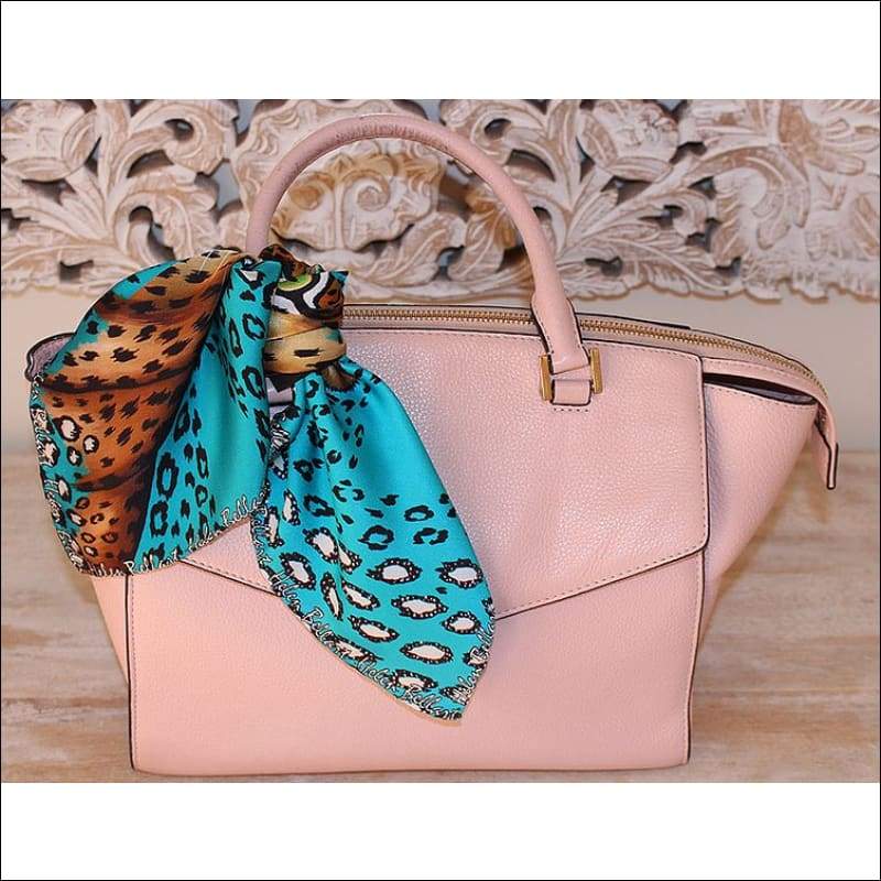 Turquoise Leopard Silk Scarf 45x45 cm - Silk Scarves