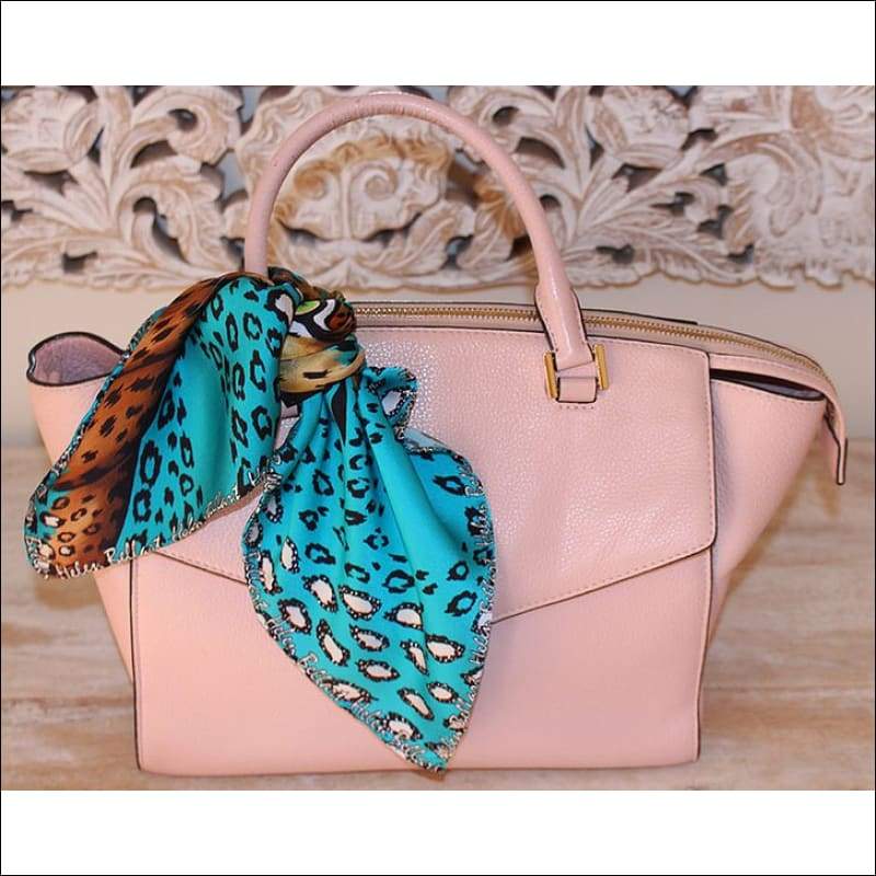 Turquoise Leopard Silk Scarf 45x45 cm - Silk Scarves