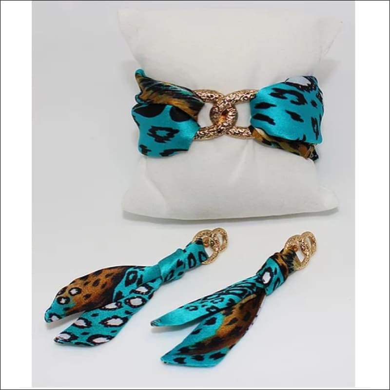 Turquoise Leopard Silk Tie Earring & Bracelet - Set & 