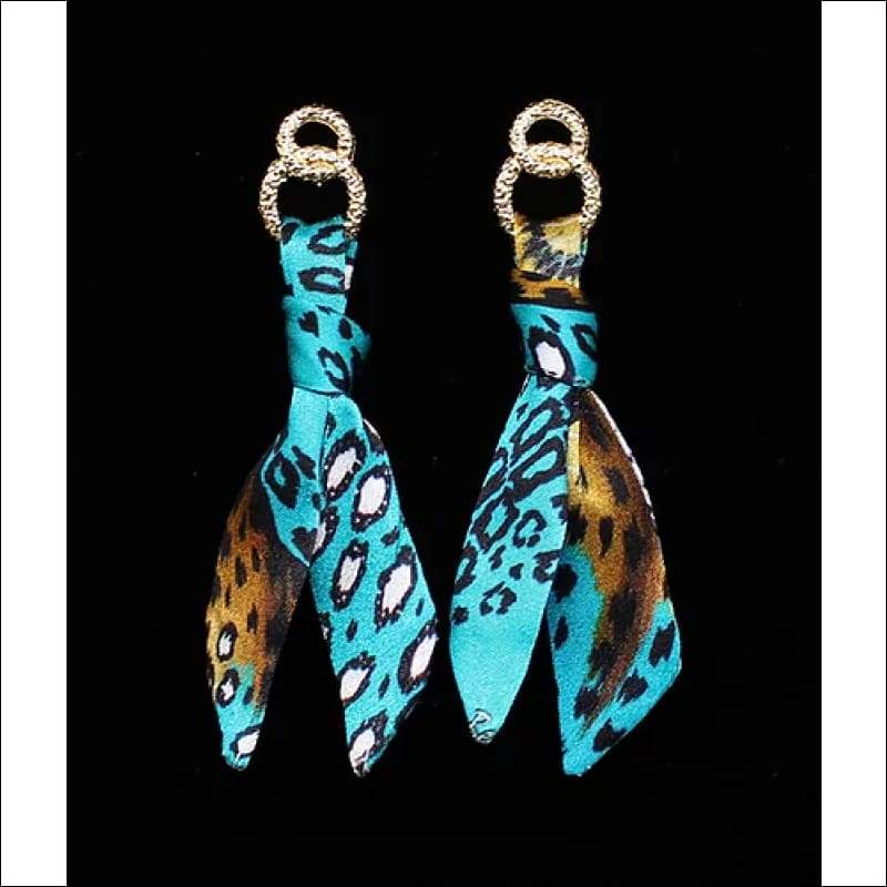 Turquoise Leopard Silk Tie Earring - Earrings