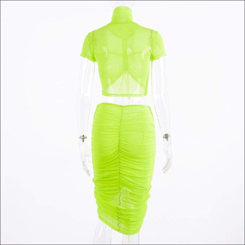 Turtleneck Drawstring Crop Top And Bodycon Skirt Sexy Two 