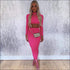 Turtleneck Long-sleeve Solid Color Top And Knit Bodycon Skirt